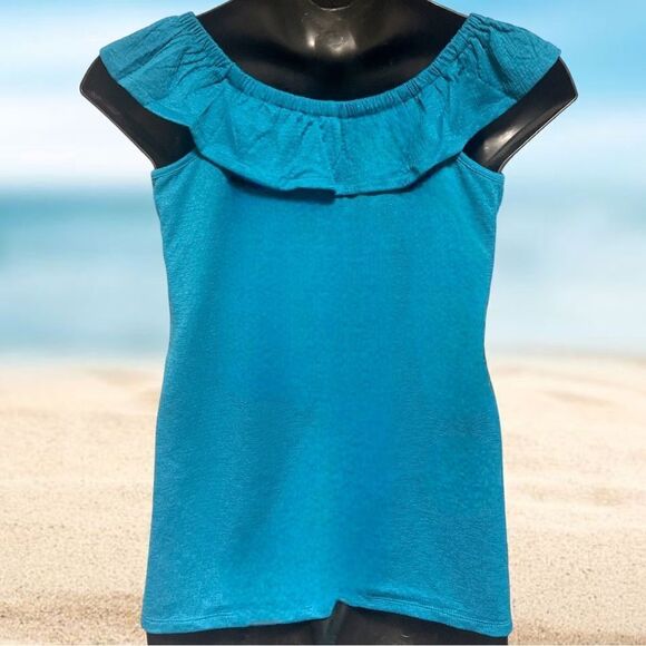 Lane bryant Aqua Blue Classic Off-The-Shoulder Ruffle Tank New with Tags - Picture 4 of 11